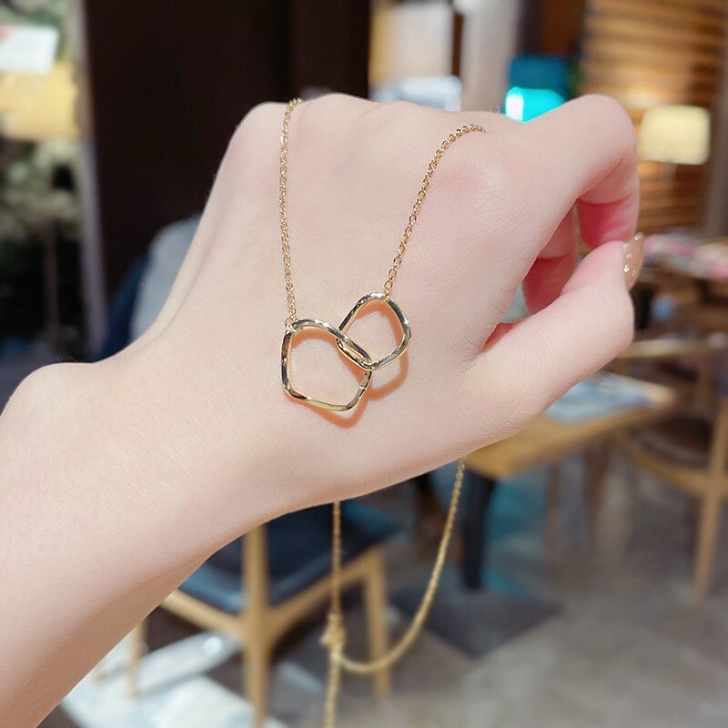 Children's or Mother/Daughter Necklaces:  Titanium Gold IP Irregular Circle Necklaces with Gift Box
