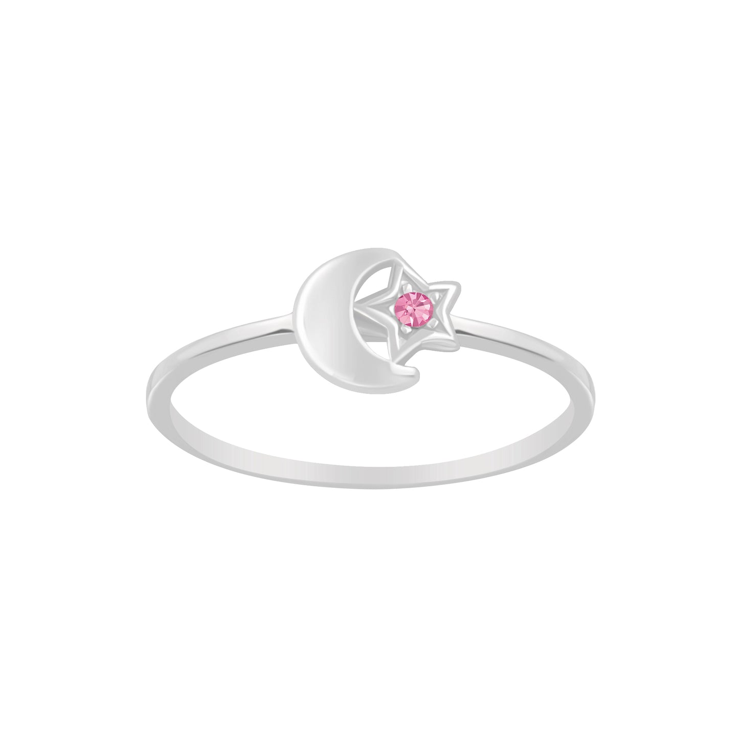 Children's Rings:  Sterling Silver Moon and Stars with CZ Ring Size 6