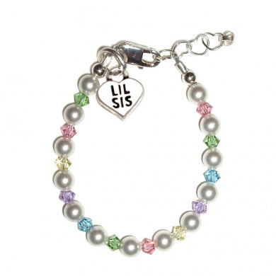 Baby Bracelets:  Sterling Silver, Swarovski Pearl and Lead-Free Crystal Bracelets with Lil Sis charm