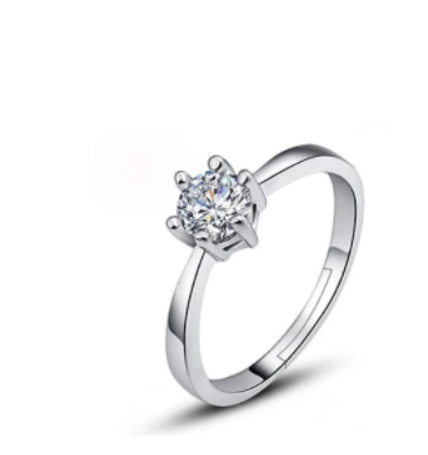 Children's, Teens' and Mother's Rings:  Sterling Silver 8mm Solitaire CZ Size 7 Adjustable