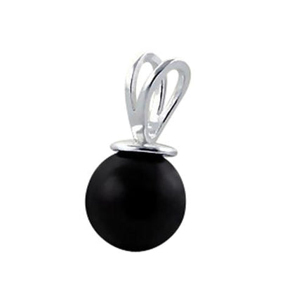 Pearl pendant necklace featuring a glossy black glass pearl and sleek sterling silver fittings.