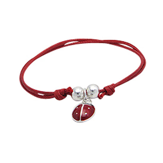 Children's Bracelets:  Sterling Silver, Macrame Friendship Bracelets with Ladybug