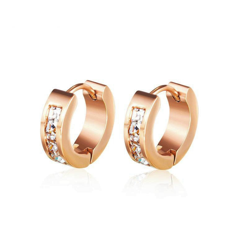 Children's and Teens' Earrings:  Surgical Steel Rose Gold IP Huggies with AAA Clear CZ