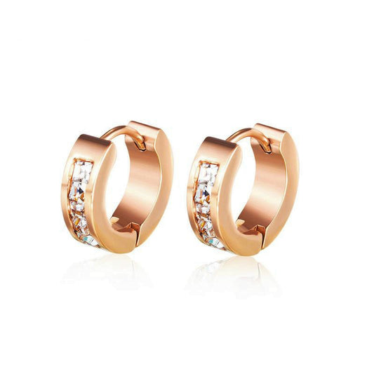Children's and Teens' Earrings:  Surgical Steel Rose Gold IP Huggies with AAA Clear CZ