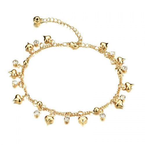 Children's and Teens' Anklets:  Titanium Gold IP Anklets with Puffed Hearts and CZ with Gift Box
