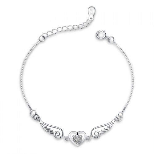 Children's Bracelets:  Sterling Silver Angel Wings and Heart CZ Bracelets