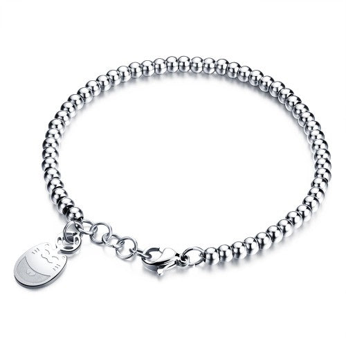 Children's/Teens'/Mothers' Bracelets/Anklets:  Titanium Ball Bracelet with Disc Engraved with Cat, with Gift Box