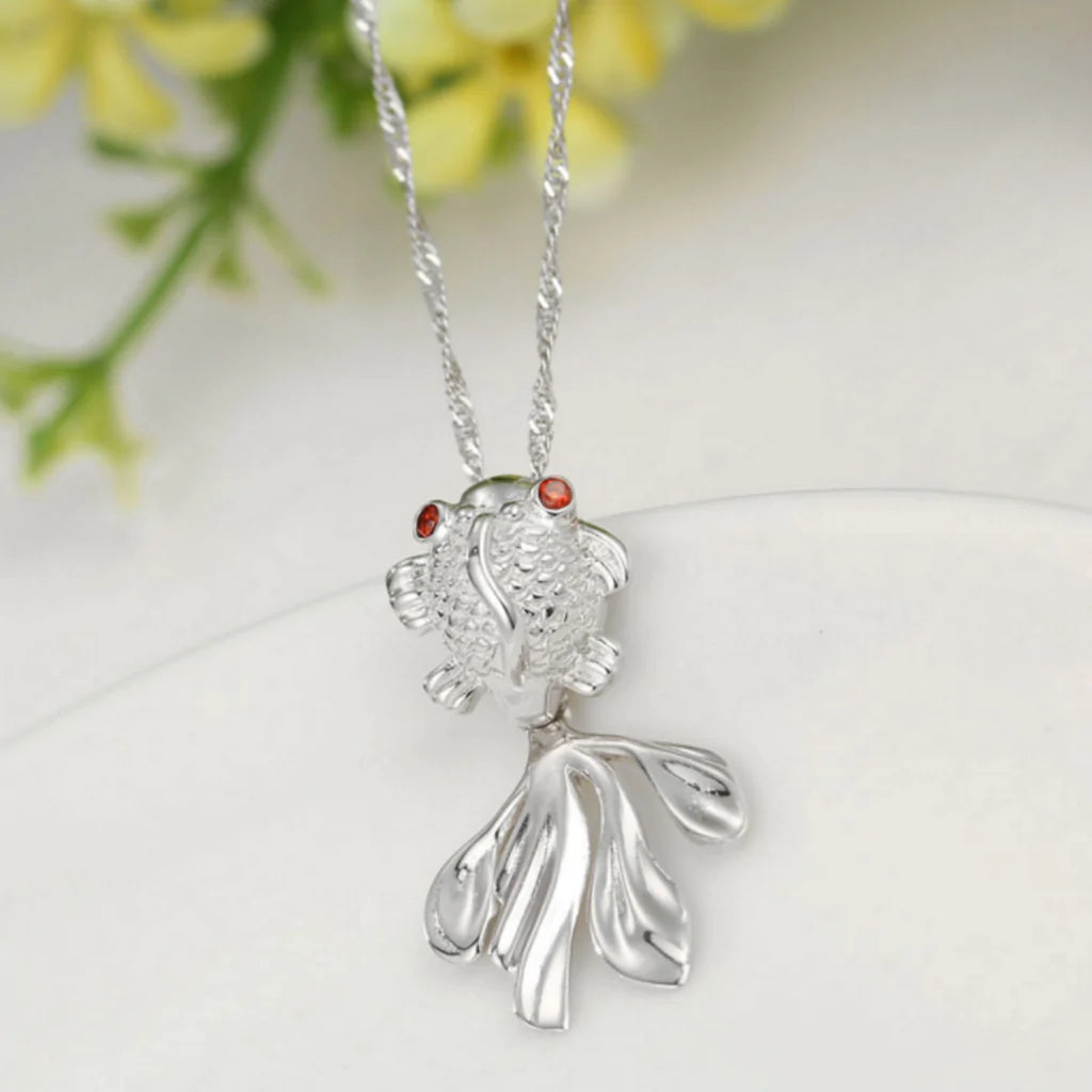Children's and Mothers' Necklaces:  Sterling Silver Goldfish with Movable Tail On Chain of Preferred Length