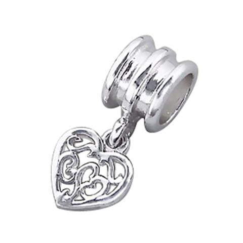 Mothers' and Children's Beads:  Sterling Silver European style Filigree Heart Beads