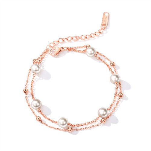 Children's/Teens' Bracelets/Anklets:  Titanium with Rose Gold IP, Double Strand with Pearls, with Gift Box