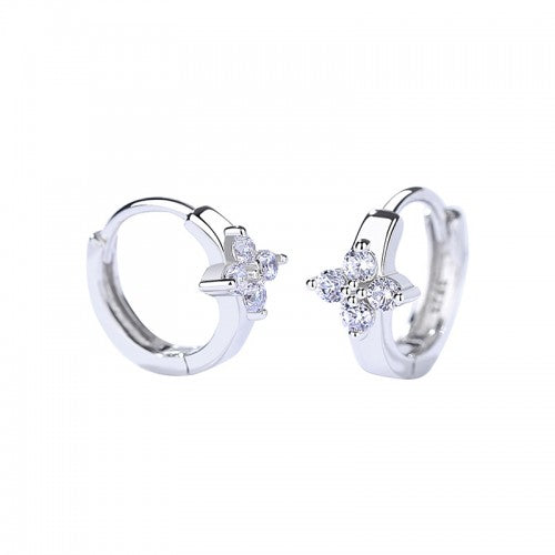 Children's Huggies:  Sterling Silver Huggies with Clear CZ Flower
