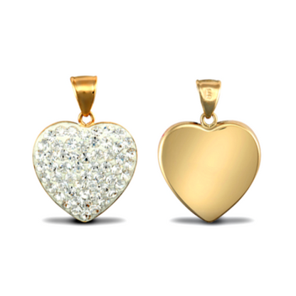 Children's and Teens' Pendants:  Solid 9k Gold, White Crystal Hearts with Gift Box