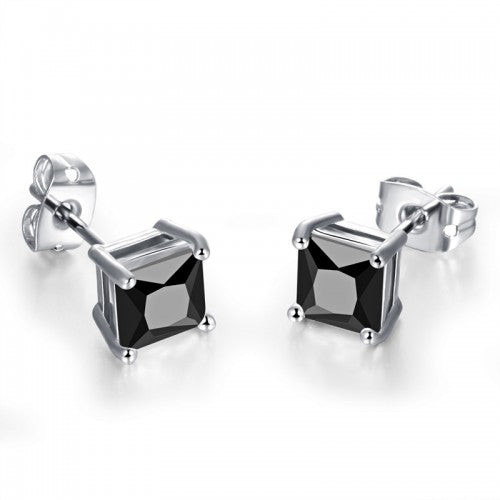 Black CZ studs - Surgical Steel Princess Cut Black CZ Stud Earrings featuring 6mm cubic zirconia.