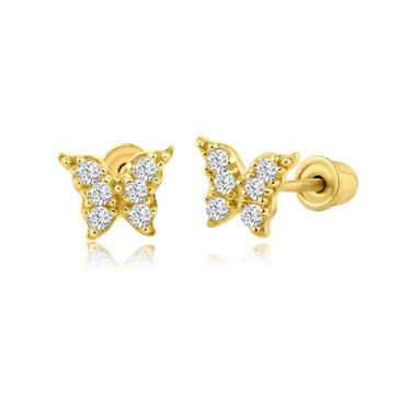 Butterfly earrings - 14k solid gold butterfly studs with AAA cubic zirconia wings and screw back design.