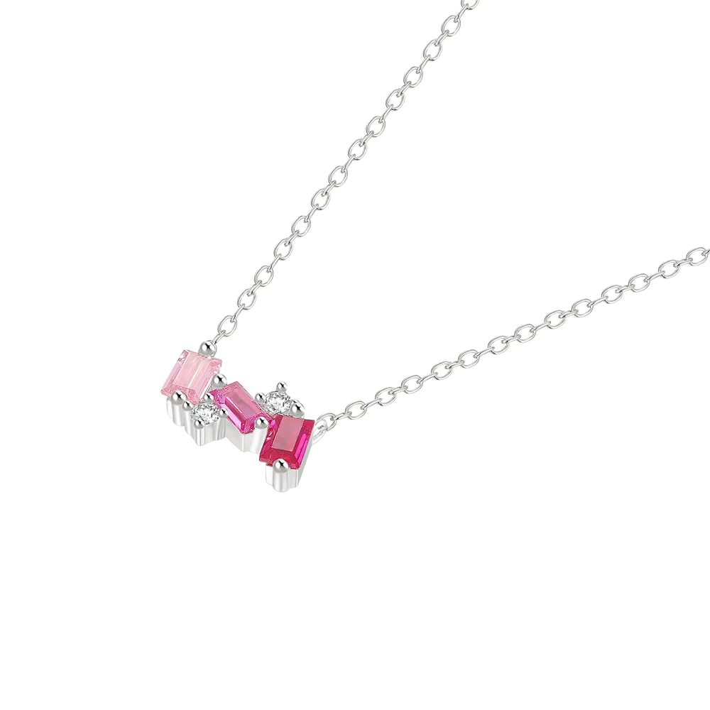 Children's and Teens' Necklaces:  Sterling Silver Necklace with 3 Shades of Pink CZ Baguettes with Gift Box