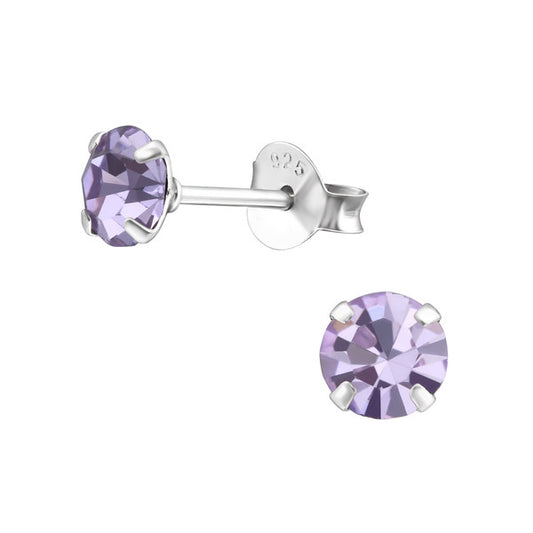 Children's Earrings:  Sterling Silver Lavender, Four Prong CZ Studs 5mm
