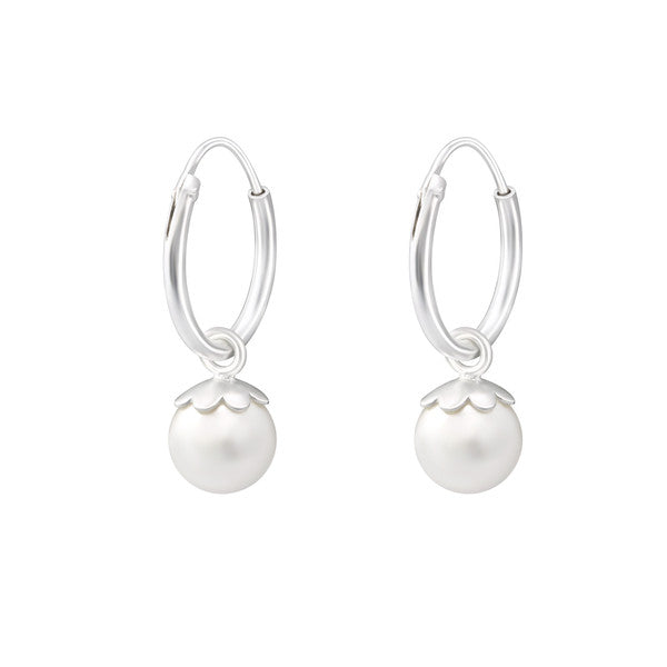 Children's Earrings:  Sterling Silver Sleepers with Premium, Ivory La Crystale Pearls