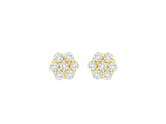 Children's Earrings:  14k Gold Clear Clustered AAA CZ Flowers with Screw Backs and Gift Box Age 1 - Teens