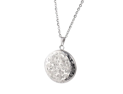 Children's, Teens' and Mothers' Lockets:  Polished Steel, Embossed Photo Lockets 17cm Chain