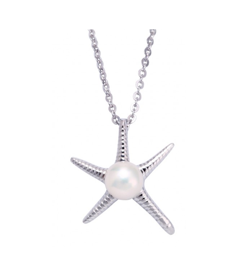 Children's and Teens' Necklaces:  Sterling Silver, 7mm Freshwater Pearl, Starfish Necklace