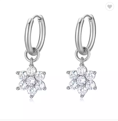 Children's, Teens' and Mothers' Earrings:  Surgical Steel, Gold IP Hoops with AAA CZ Flowers