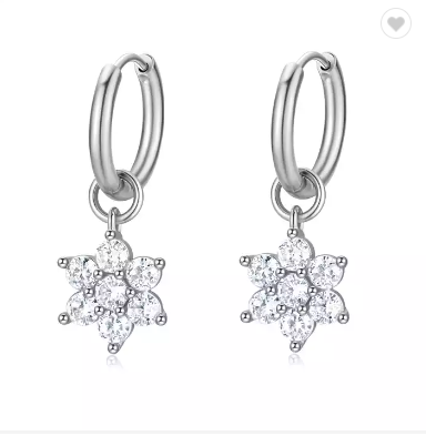 Children's, Teens' and Mothers' Earrings:  Surgical Steel Hoops with CZ Flowers