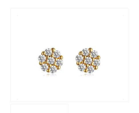 Baby Earrings:  14k Gold Clear Clustered AAA CZ Flowers with Screw Backs and Gift Box Age 0 - 3 -4