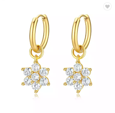 Children's, Teens' and Mothers' Earrings:  Surgical Steel Hoops with CZ Flowers