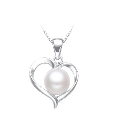 Children's, Teens' and Mothers' Necklaces:  Sterling Silver Freshwater AAAA Pearl Heart Necklaces with Gift Box