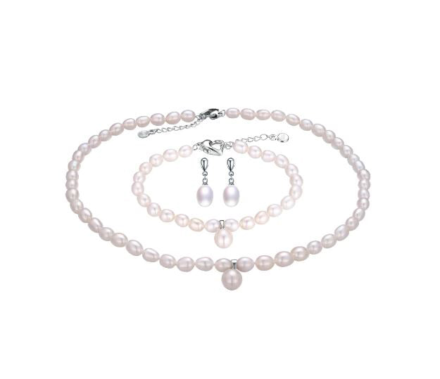 Children's, Teens' and Adults' Pearl Jewellery Sets:  Sterling Silver, AAAA Freshwater Pearl Necklace, Bracelet and Earrings Set with Gift Box