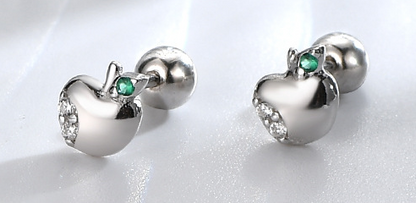 Baby and Children's Earrings:  Sterling Silver CZ Apple Earrings with Screw Backs