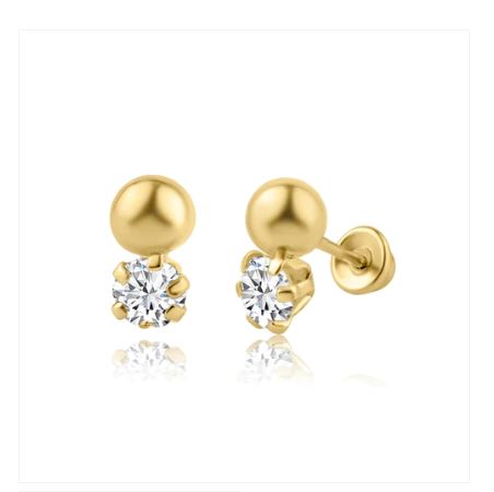 Baby and Children's Earrings:  14k Gold Ball Studs with AAA CZ and Screwbacks, with Gift Box