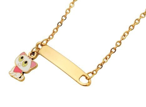 Children's Bracelets:   Steel with Gold IP ID Bracelets with Kitten Charm