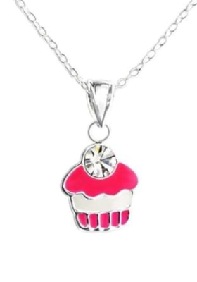 Baby and Children's Necklaces:  Sterling Silver Pink Cupcake Necklaces with Choice of Chain Length