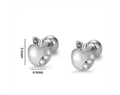 Baby and Children's Earrings:  Sterling Silver CZ Apple Earrings with Screw Backs