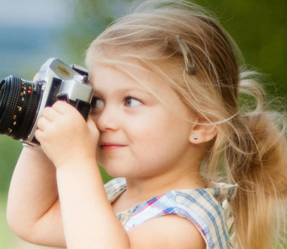 Baby and Children's Earrings:  Sterling silver, Pink and White Crystal Butterfly Earrings