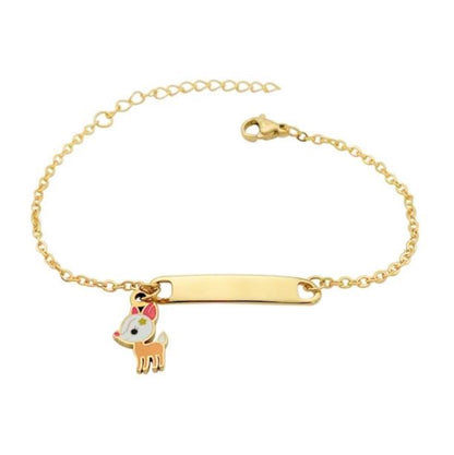 Children's Bracelets:   Steel with Gold IP ID Bracelets with Little Deer Charm