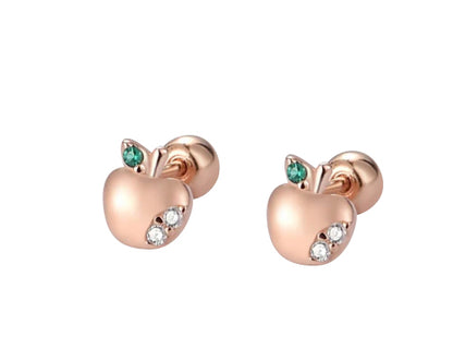 Baby and Children's Earrings:  Sterling Silver CZ Apple Earrings with Screw Backs