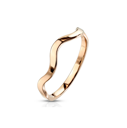 wave ring in rose gold featuring a modern wave design, crafted from hypoallergenic surgical steel for comfort.