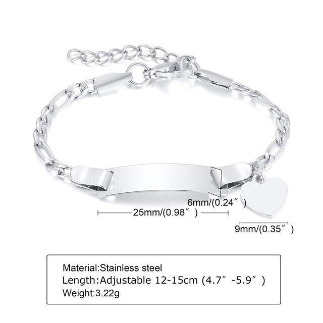 Baby and Children's Bracelets:  Steel with Engravable Bracelets with Heart, Age 3 Months to 5 Years