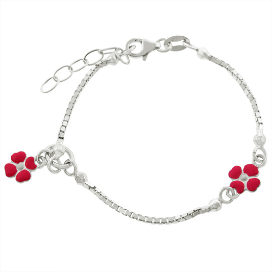 Children's Bracelets:  Sterling Silver Bracelets with Two Pink Enameled Flower charms