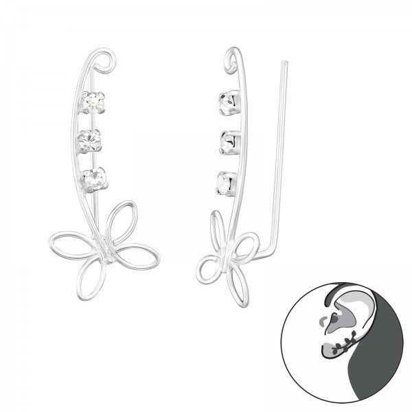 Children's and Teens' Earrings:  Sterling Silver Ear Pin with CZ and Butterfly