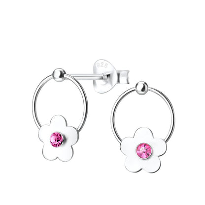 Children's Earrings:  Sterling Silver Flowers on Rings Studs