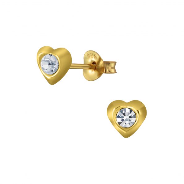 Baby Earrings:  Sterling Silver Heart with Pink CZ Baby Earrings 3mm