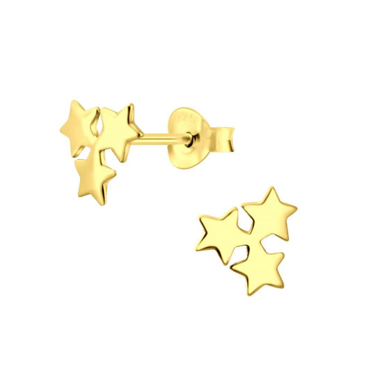 Children's Earrings:  14k Gold Over Sterling Silver (Vermeil) Triple Star Studs