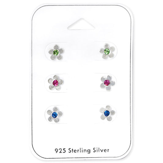 Baby and Children's Earrings:  Sterling Silver 3 x Flower Earrings Gift Pack