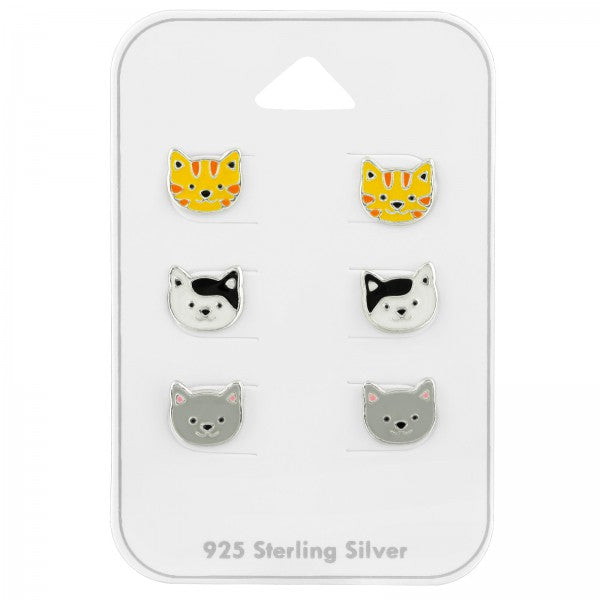 Children's Earrings:  Sterling Silver Cat Earrings x 3 Gift Pack