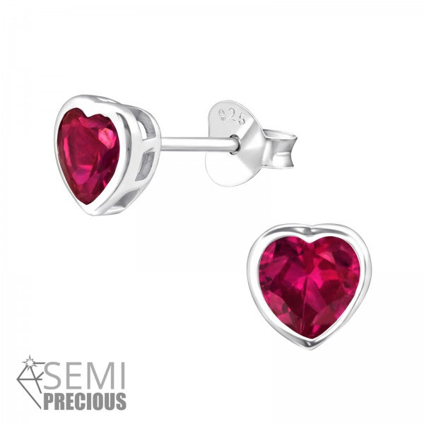 Children's Earrings:  Sterling Silver, Genuine Ruby Heart Earrings - July Birthstone Earring 6mms
