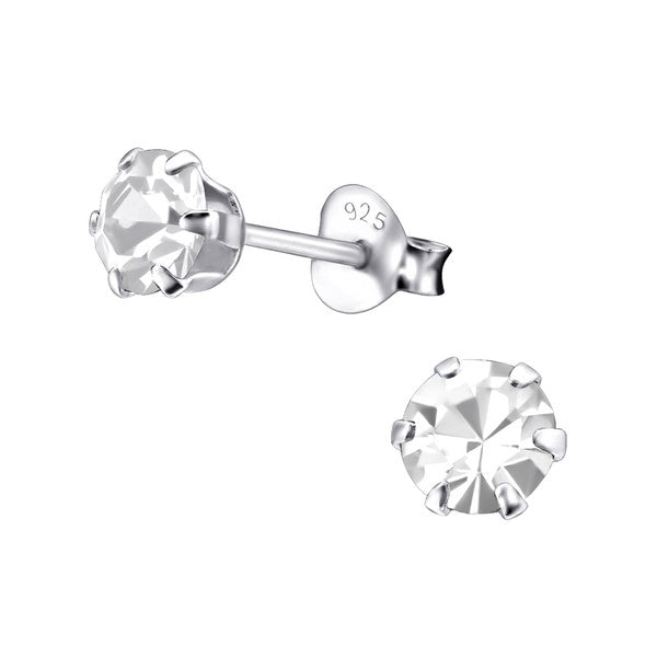 Children's Earrings:  Sterling Silver 6 Prong 5mm Clear CZ Studs