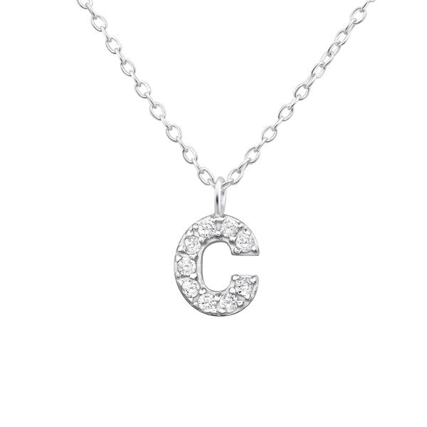 Children's Necklaces:  Sterling Silver, CZ Encrusted "C" Initial Necklace